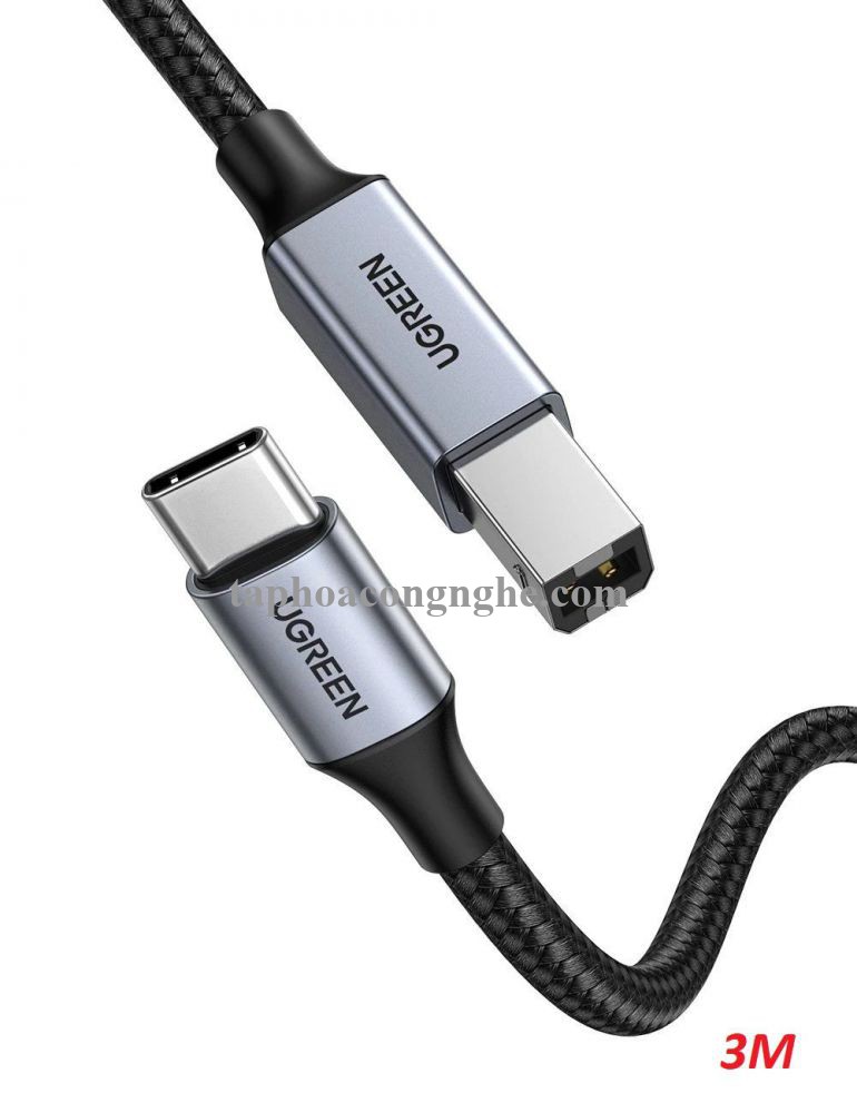 Ugreen 80808 3M màu xám đầu nhôm cáp USB type C ra usb B máy in dây dù US370 30080808